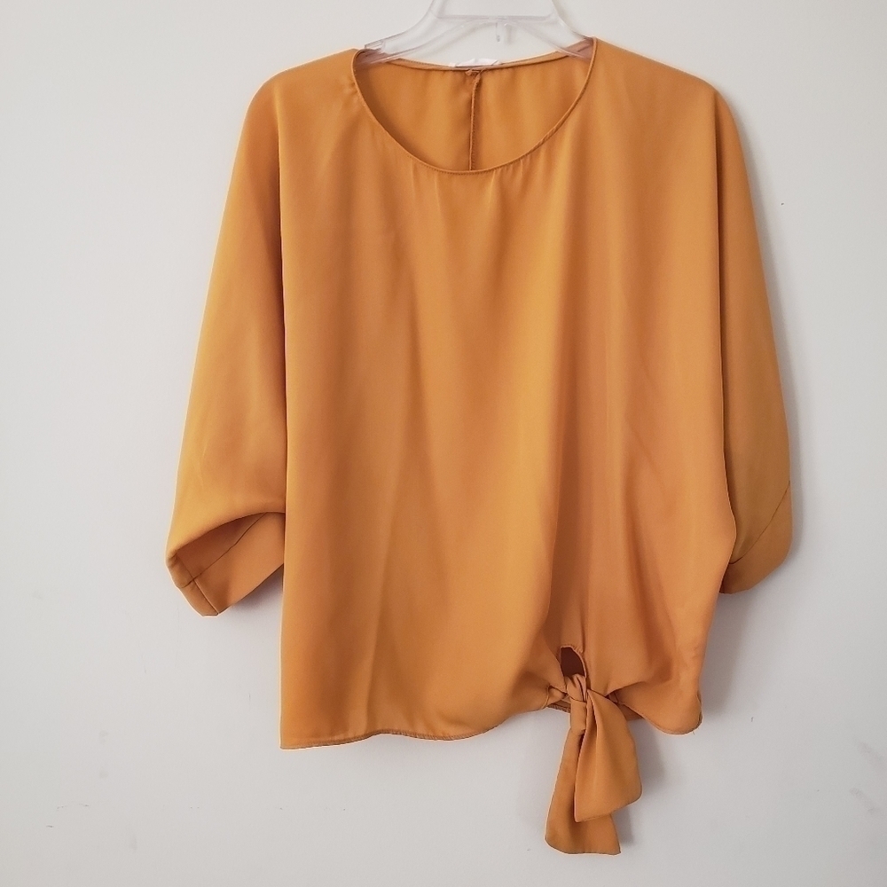 ADRIENNE Gold Tie Front Blouse